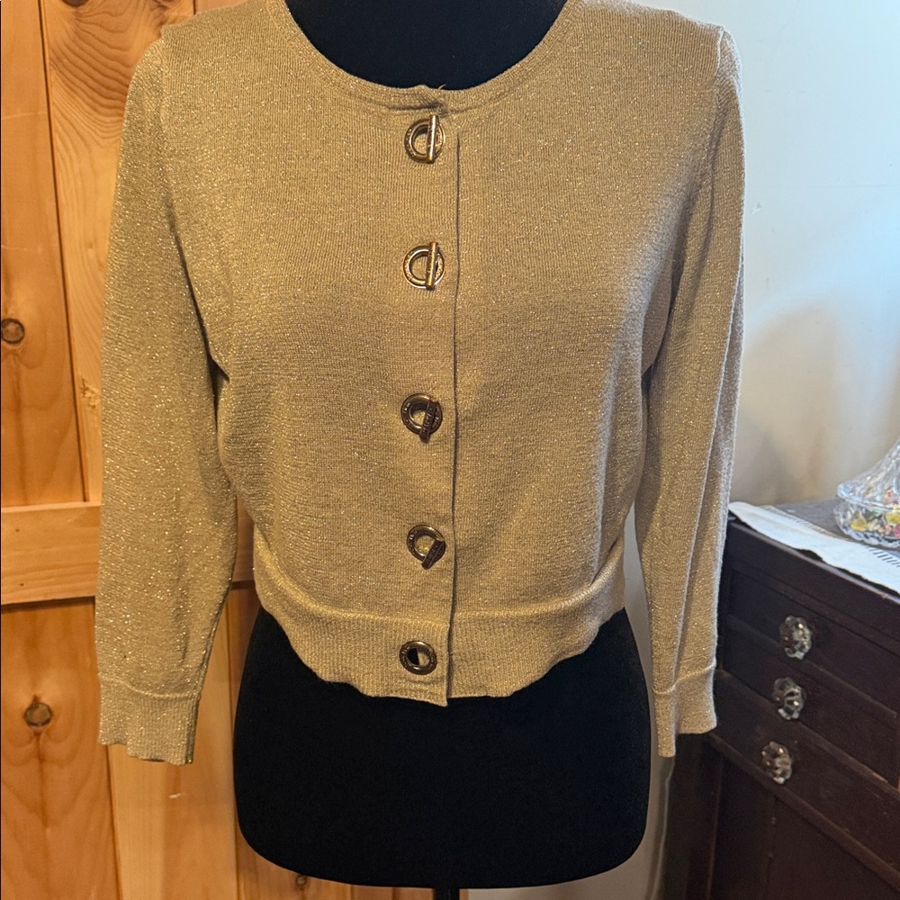Calvin Klein Gold Cardigan with Metallic Accents